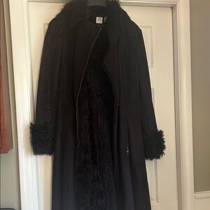 A/X Armani Exchange Black 3/4 Trench Coat with Faux Fur Trim XS Extra Small